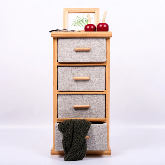 Colonna portaoggetti con cassetti con rivestimento in tessuto, colore marrone chiaro