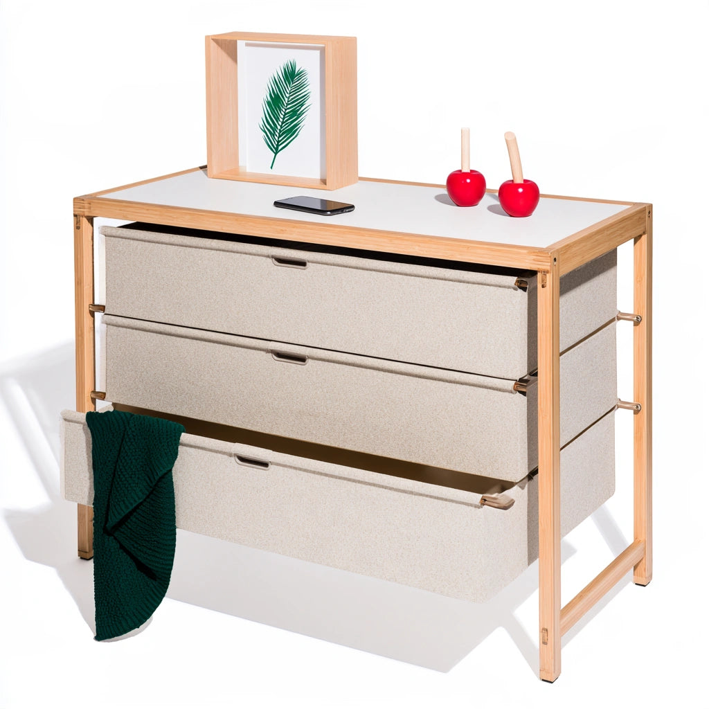 Colonna portaoggetti con cassetti con rivestimento in tessuto, colore marrone chiaro