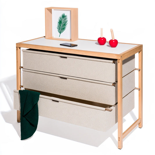 Colonna portaoggetti con cassetti con rivestimento in tessuto, colore marrone chiaro