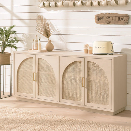 Mobile contenitore in legno e rattan, colore marrone chiaro