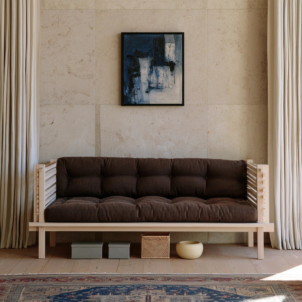 Divano contemporaneo in legno, colore marrone scuro