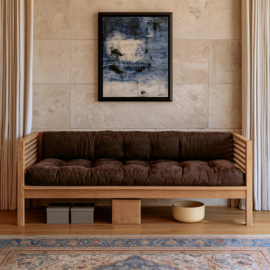 Divano contemporaneo in legno, colore marrone scuro