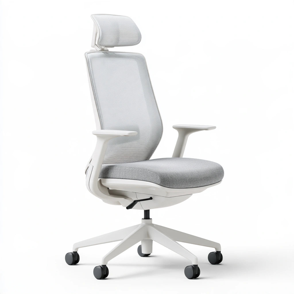 Sedia ergonomica da ufficio, colore grigio chiaro e bianco