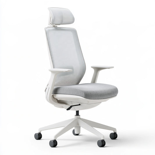 Sedia ergonomica da ufficio, colore grigio chiaro e bianco