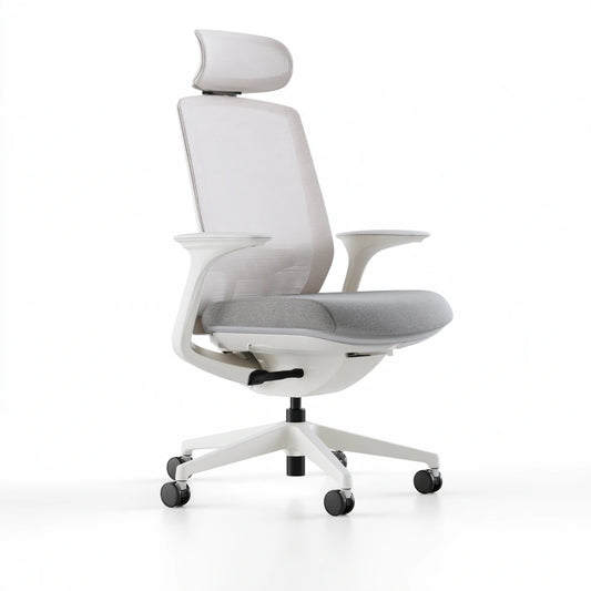 Sedia ergonomica da ufficio, colore grigio chiaro e bianco