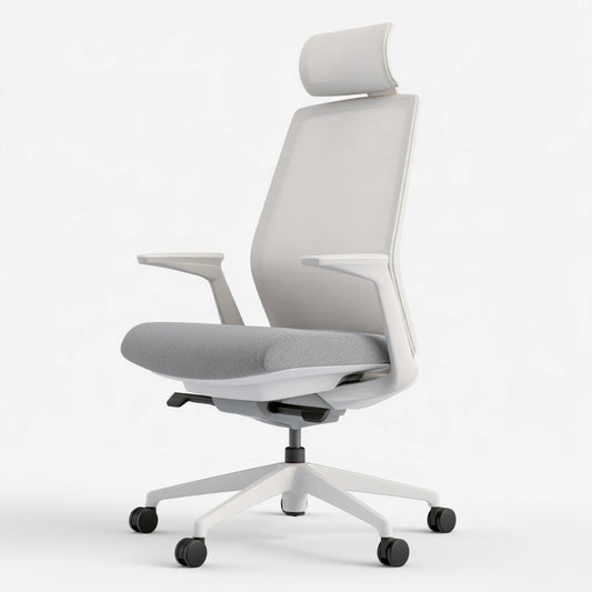 Sedia ergonomica da ufficio, colore grigio chiaro e bianco