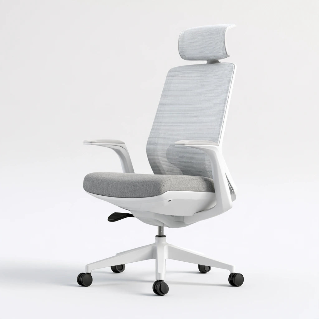Sedia ergonomica da ufficio, colore grigio chiaro e bianco