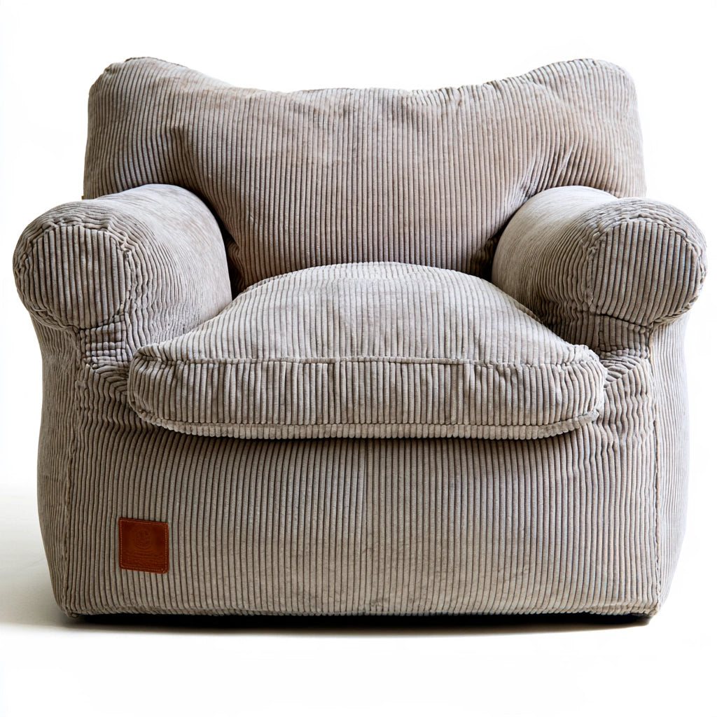 Pouf a sacco con maniglia in velluto a coste, colore grigio chiaro