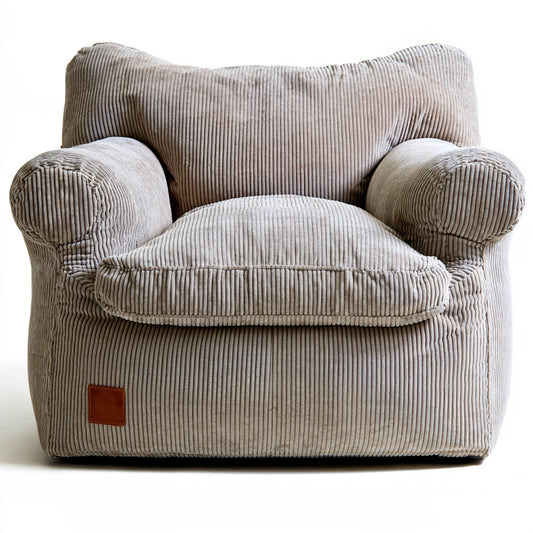 Pouf a sacco con maniglia in velluto a coste, colore grigio chiaro
