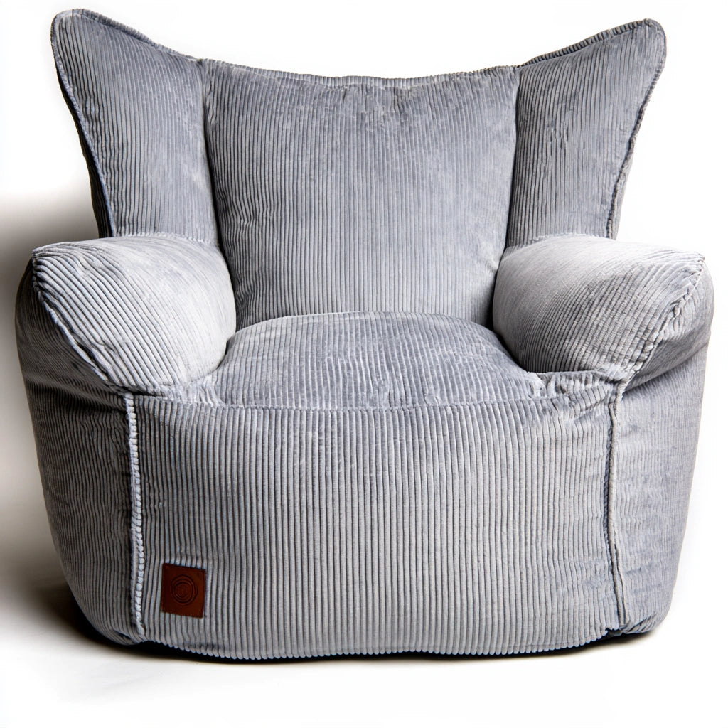 Pouf a sacco con maniglia in velluto a coste, colore grigio chiaro