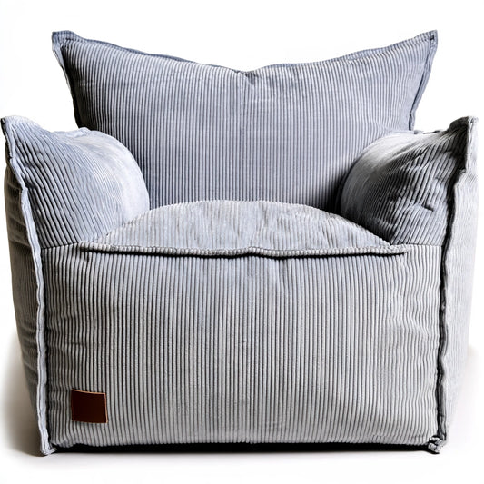Pouf a sacco con maniglia in velluto a coste, colore grigio chiaro